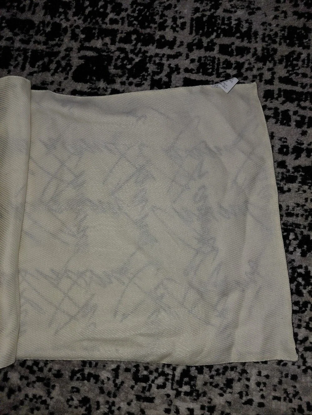 Vintage CHANEL Script Logo Scarf Silk Wool Angora Cream Black 13x52 CC